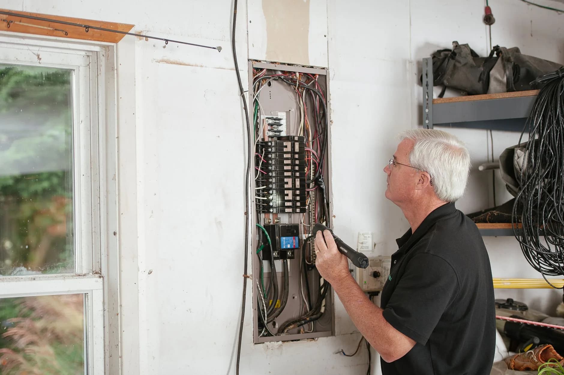 Electrician working on a home electrical panel
